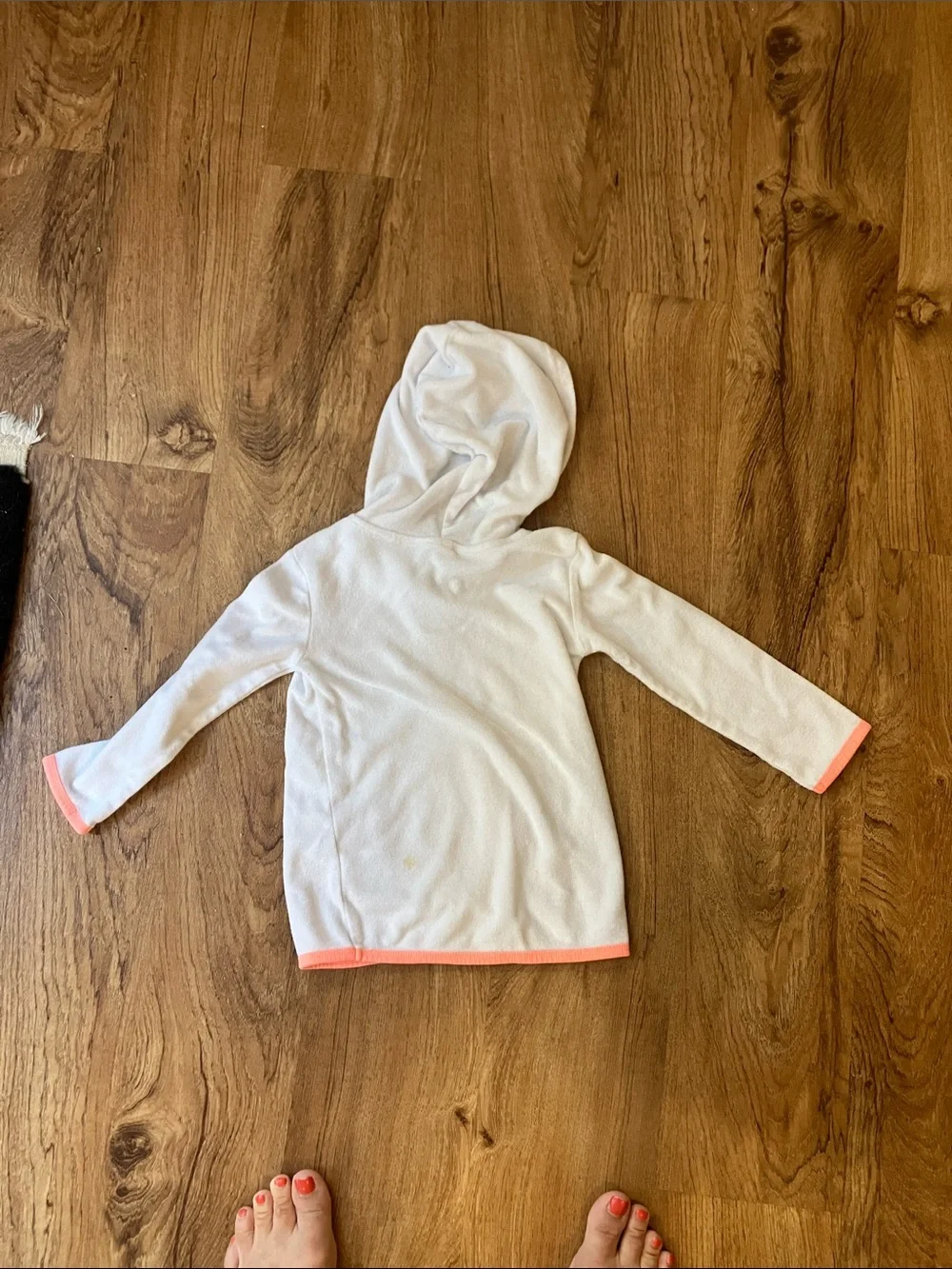 White Hooded Girls swim cover up terry cloth Coral Trim Oshkosh 2t